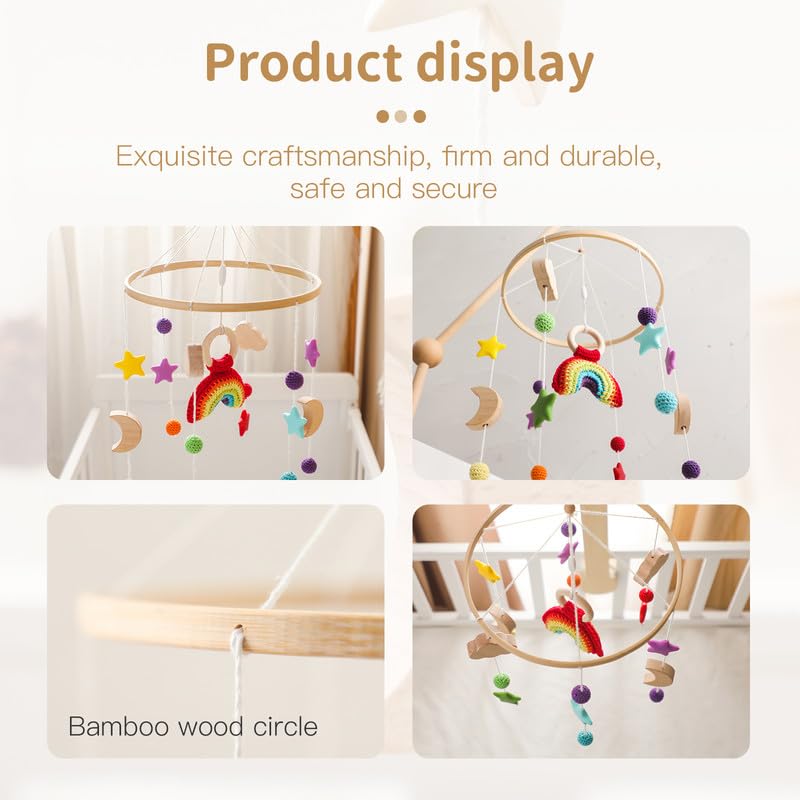 Wooden Crib Mobile Arm | Baby Crib Mobile Arm Wooden Holder | Rotatable Adjustable Anti Slip Attachment Clamp for Sturdy Mobile Hanger (Curved Arm)