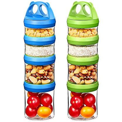 SELEWARE Portable Stackable Food Storage Containers for Snacks Formula Powder and Drinks Twist Lock System Airtight Leak-proof BPA and Phthalate Free 4 Piece Jars 31oz Blue