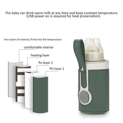 Bottle Warmer Bag 3 Temperature Adjustable Portable Baby Bottle Warmer for Connecting to Mobile Power