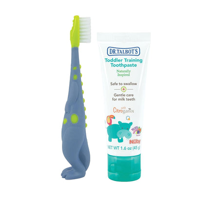 Dr. Talbot's Toddler Training Toothbrush and Natural Kids Toothpaste with Citroganix - 1.6 oz - Fluoride-Free Toothpaste and Toddler Toothbrush - 6+ Months - Alligator