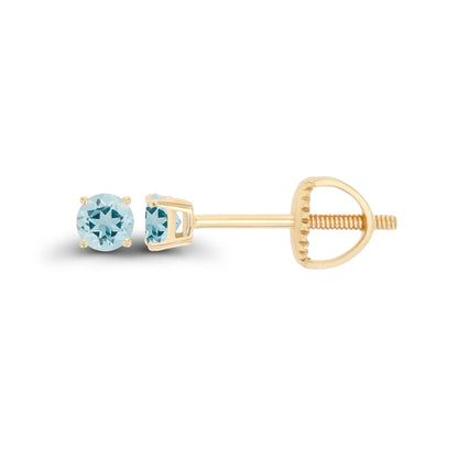 14K Gold Plated 925 Sterling Silver Hypoallergenic 3mm Round Genuine Birthstone Solitaire Screwback Stud Earrings
