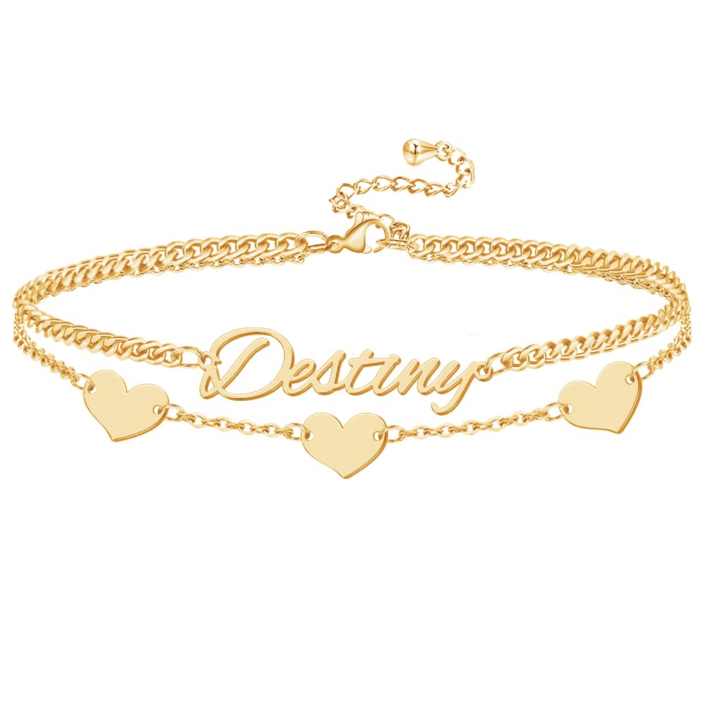 Custom Bracelet with Name 18K Gold Plated Personalized Name Ankle Bracelet Adjustable, Customized Beach Jewelry Gifts for Women Girlfriend