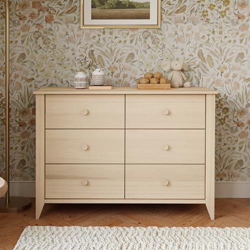 Babyletto Sprout 3-Drawer Changer Dresser with Removable Changing Tray in Washed Natural and White, Greenguard Gold Certified