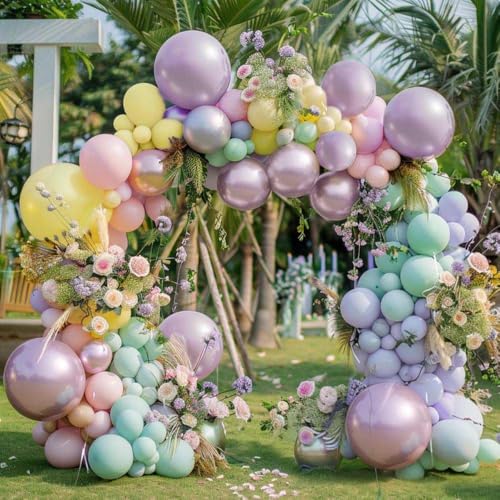 Pink Blue Green Balloon Garland Double Stuffed Dusty Light Green Baby Blue Blush Mauve Latex Pastel Balloon Arch Kit for Boho Baby Shower Gender Reveal Bear Birthday Floral Party Decoration