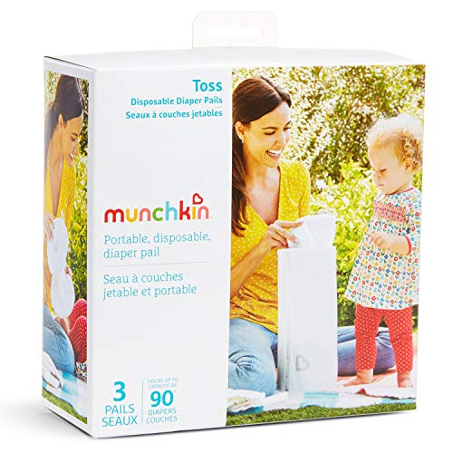 Munchkin® Toss™ Portable Disposable Diaper Pail, Holds up to 150 Newborn Diapers, 5 Pack, White