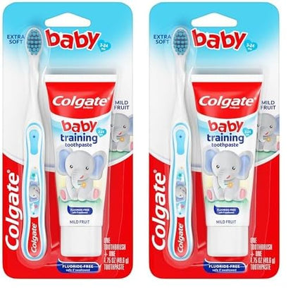 Colgate Baby Training Toothpaste and Toothbrush Kit, Mild Fruit Flavor Set for Ages 3-24 Months