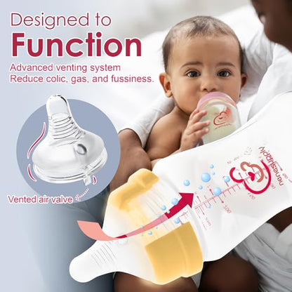 Nenesupply Natural Baby Bottles Newborn Feeding Bottles Slow Flow Breastfeeding Bottle for Breastfed Babies Wide Neck 9oz Anti Colic Level 2 Nipple for 1+ Month Infant Replace Spectra Bottle Pumping