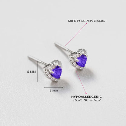 925 Sterling Silver 5mm Multi Cubic Zirconia Diva Heart-Shaped Earrings for Toddlers, Young Girls, and Teens - Brilliant CZ Earrings for Heart-Loving Girls - Adorable and Eye-Catching Jewelry