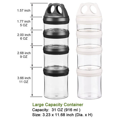 SELEWARE Portable Stackable Food Storage Containers for Snacks Formula Powder and Drinks Twist Lock System Airtight Leak-proof BPA and Phthalate Free 4 Piece Jars 31oz Blue
