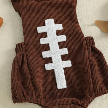 Football Baby Girl Outfit Embroidery Football Romper Ruffle Sleeve Corduroy Bodysuit Overalls Game Day Clothes