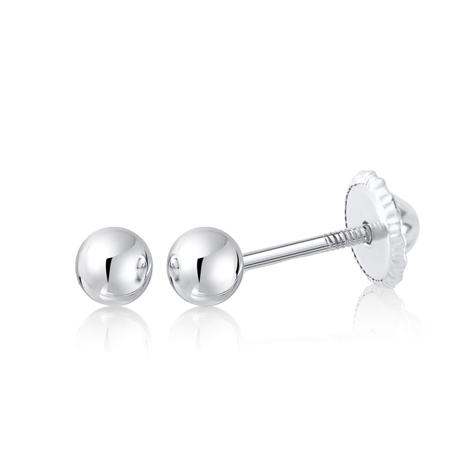 MASSETE Gold Ball Stud Earrings for Women and Girls Screwback | 10k, 14k, 18k | White Yellow or Rose Gold | 3mm 4mm 5mm | Nickel Free