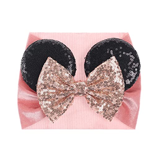 JIAHANG Baby Leopard Bows Turban Knotted Head Wraps, Hair Bows Headbands Stretchy Hair bands for Infant Toddlers Girls (pink leopard)