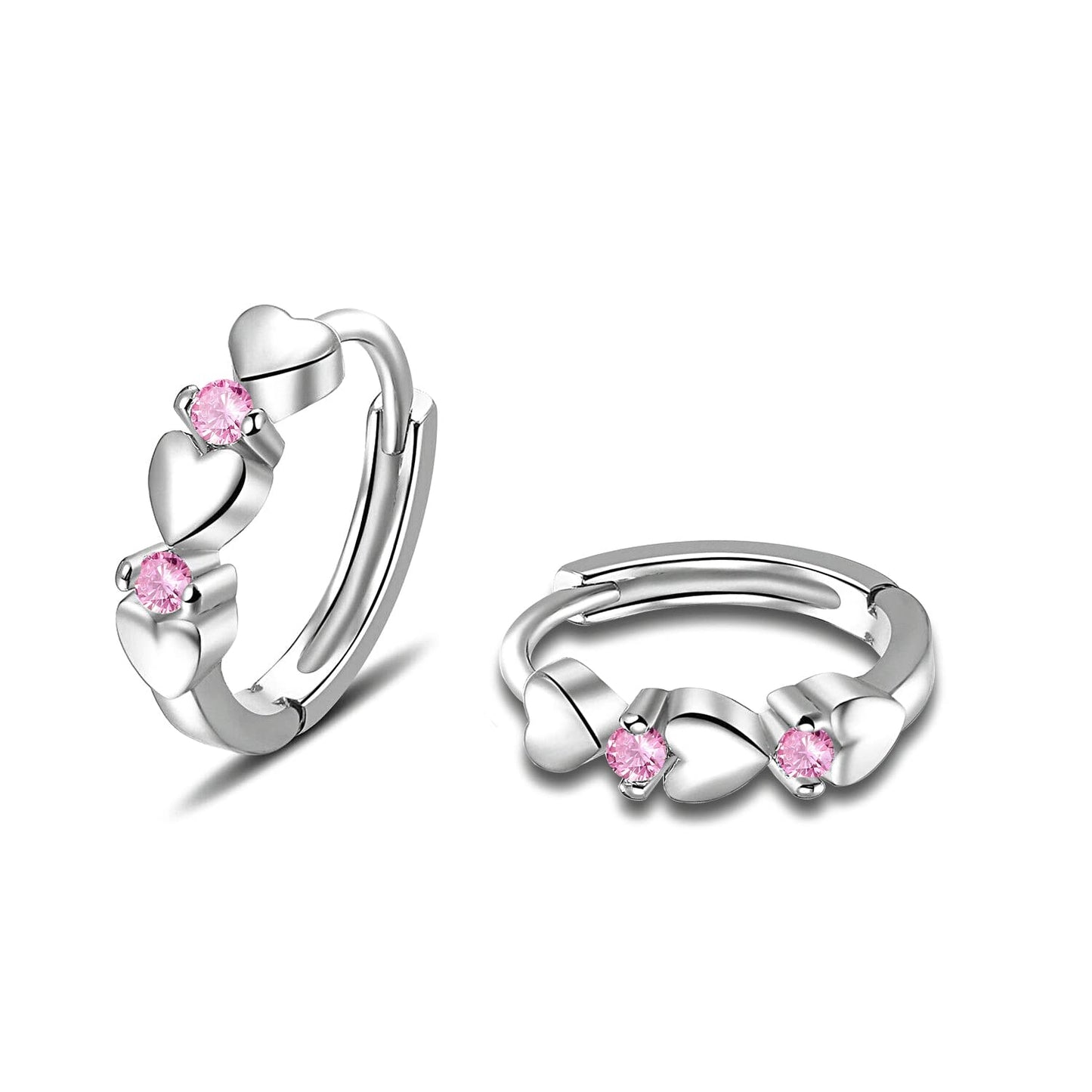 CiNily 14K White Gold Plated Small Hoop Earrings for Women Girls Heart Cubic Zirconia Hypoallergenic Earrings