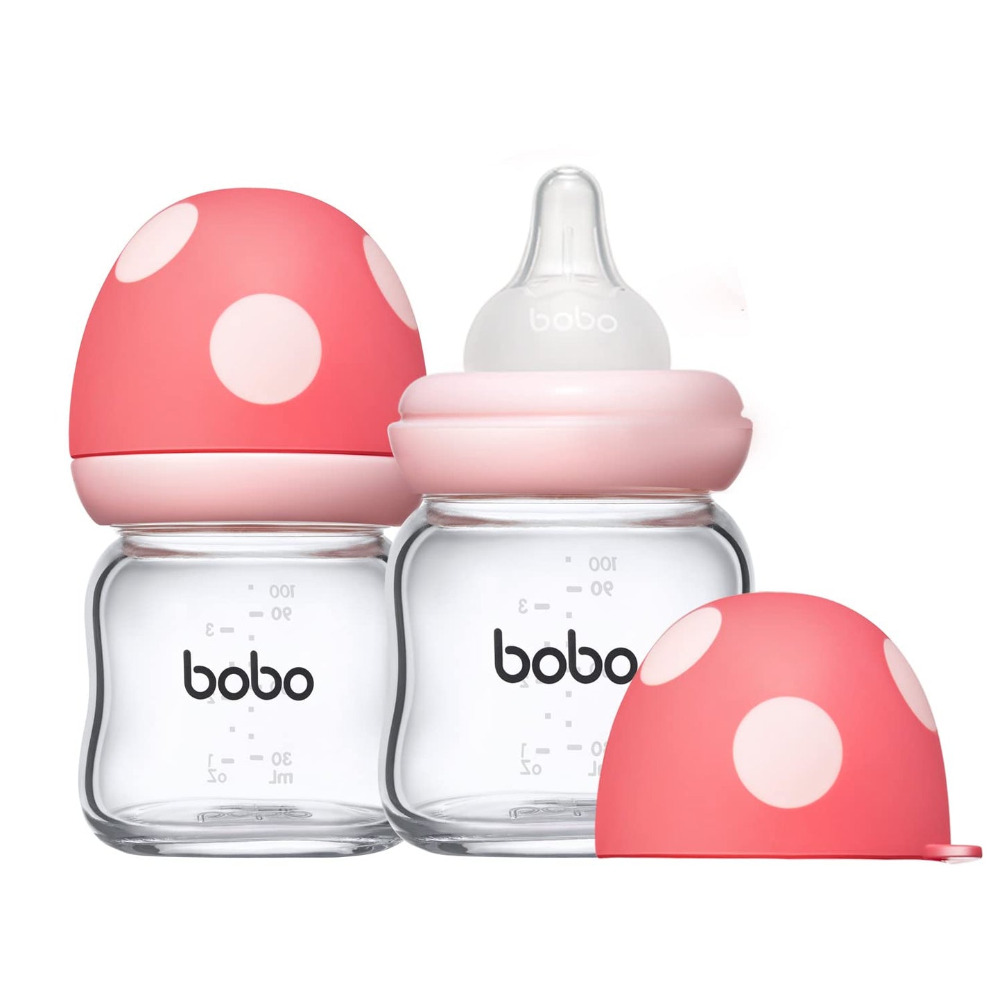 YOHKOH Natural Glass Baby Bottle with Natural Response Nipple, Newborn Anti-Colic Baby Bottles, Wide Neck Mushroom Cap Baby Bottle, Clear (8.8ounce (Pack of 4), Multicolour1)