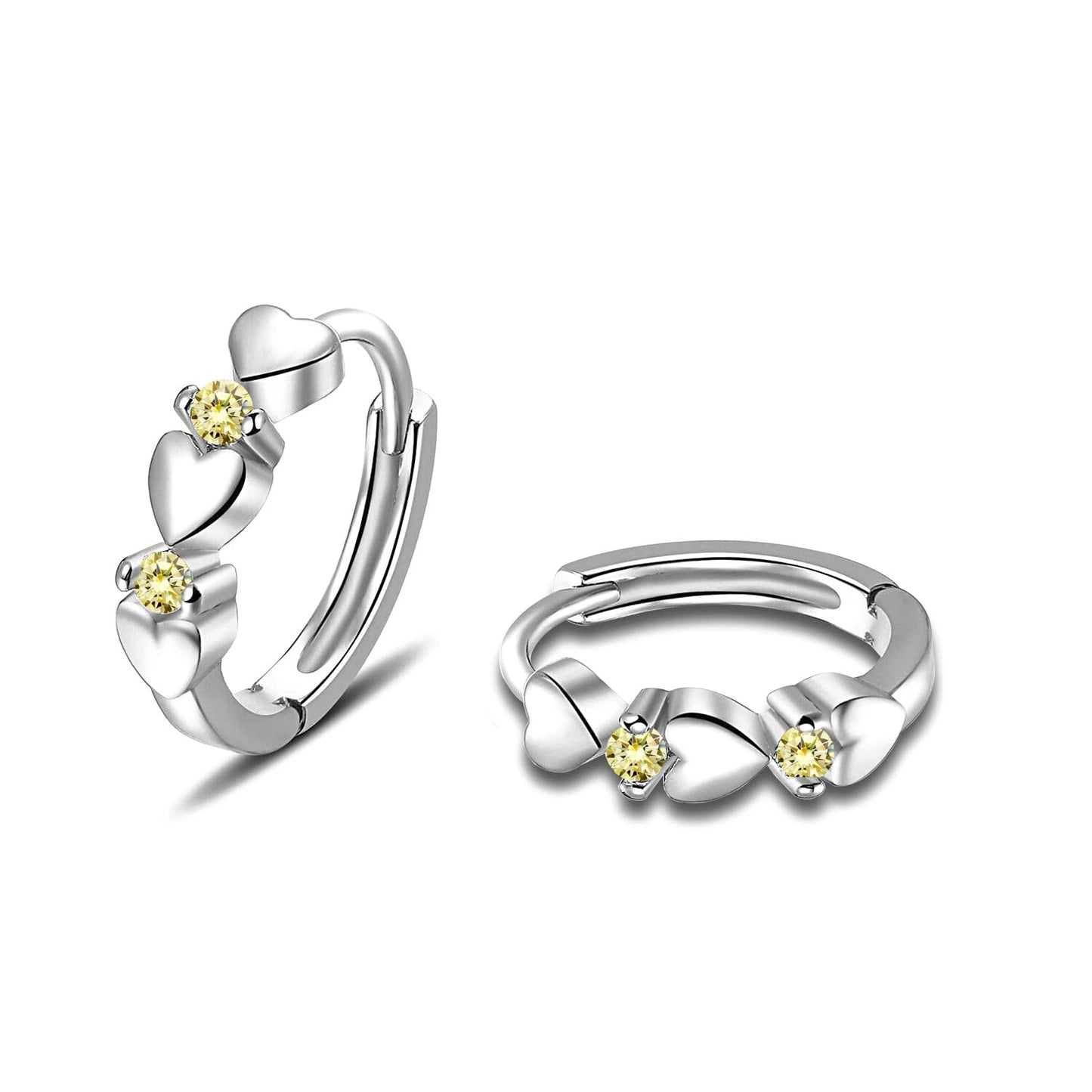 CiNily 14K White Gold Plated Small Hoop Earrings for Women Girls Heart Cubic Zirconia Hypoallergenic Earrings