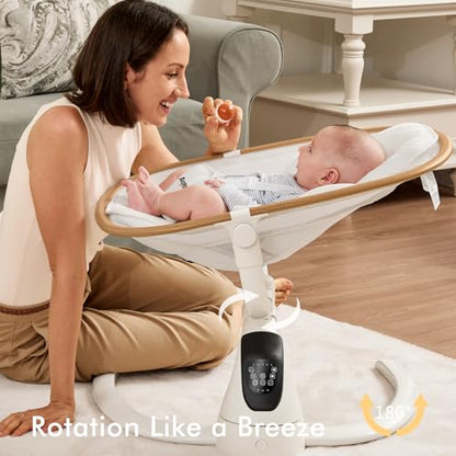 Angelbliss Baby Swing with Cry Detection, Side-to-Side Electric Swing with 5 Speeds, 180° Rotation, Indoor for Infants and Toddlers (Black)