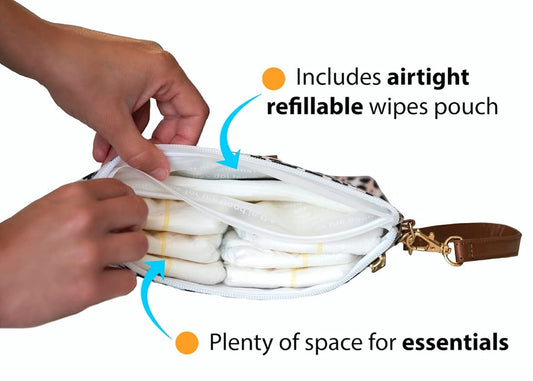 Bumco Diaper Clutch - Portable Wipes Dispenser & Baby Travel Essentials, Airtight Refillable Wipes Container, Diaper Bag Purse