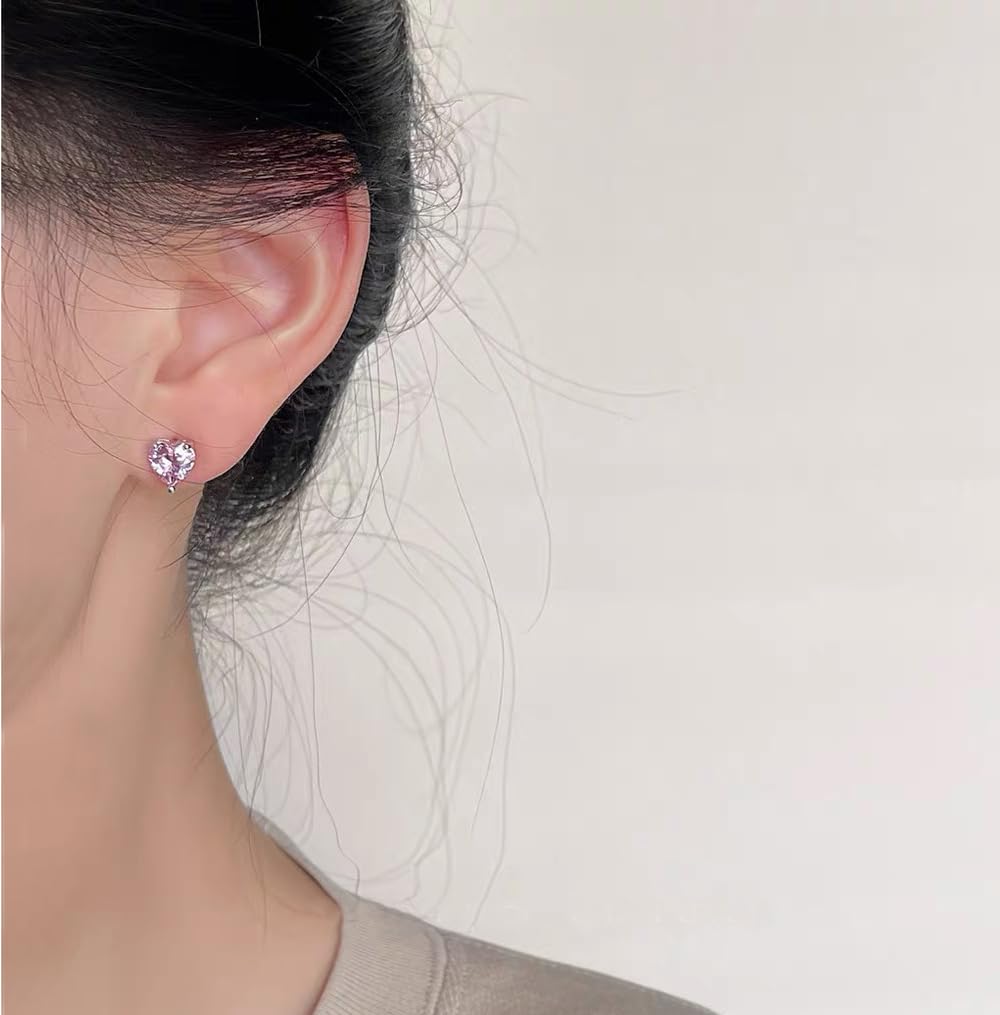14K Gold Plated Stud Earrings 925 Sterling Silver Post Earrings Heart Love Cubic Zirconia Stud Earrings Small Cute for Women