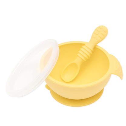 Bumkins Baby Bowls, Disney Minnie Mouse Silicone Baby Feeding Set, Suction Bowls for Baby and Toddler with Spoon, First Feeding Set, Platinum Silicone Bowl for Babies 4 Months