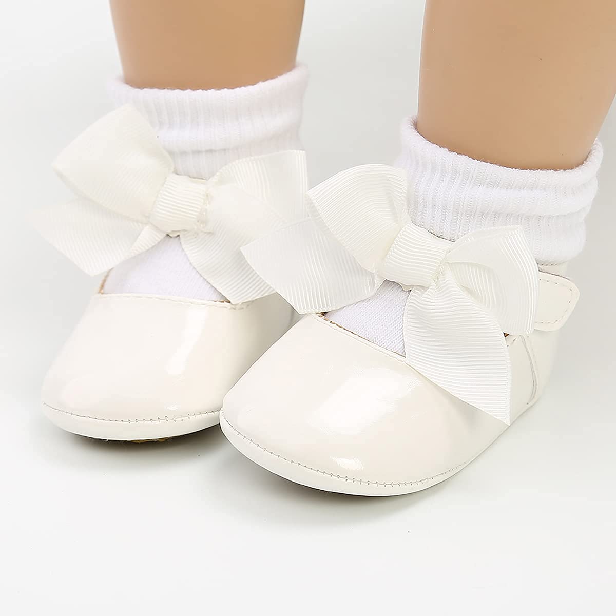 Baby Girls Mary Jane Flats with Bowknot Flowers Soft Newborn Infant First Walkers Crib Shoes Wedding Party Christmas Dress Shoes