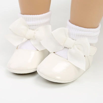 Baby Girls Mary Jane Flats with Bowknot Flowers Soft Newborn Infant First Walkers Crib Shoes Wedding Party Christmas Dress Shoes