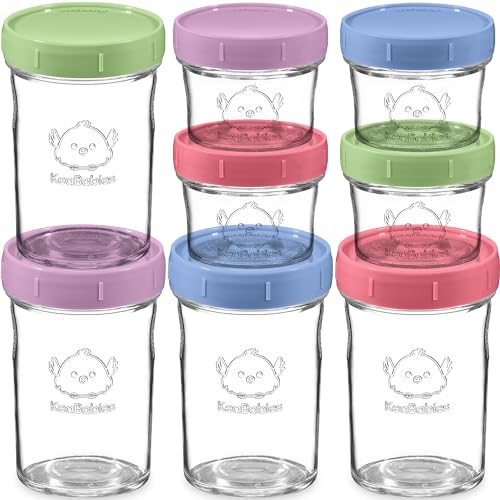 KeaBabies 4pk 8oz & 4pk 4oz Glass Baby Food Containers with Lids - Leak-Proof,Microwavable Small Glass Jars,Baby Purees & Toddler Snack Storage Containers,BPA-Free,Dishwasher & Freezer Safe(Musk Dusk)