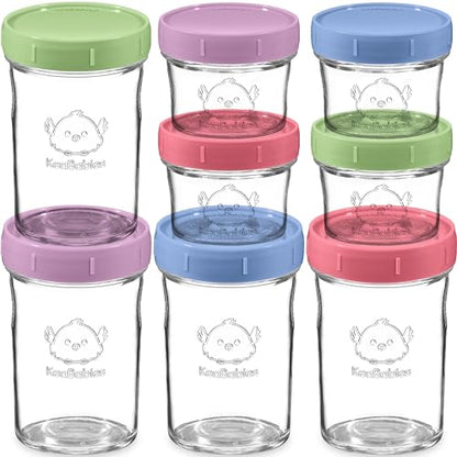 KeaBabies 4pk 8oz & 4pk 4oz Glass Baby Food Containers with Lids - Leak-Proof,Microwavable Small Glass Jars,Baby Purees & Toddler Snack Storage Containers,BPA-Free,Dishwasher & Freezer Safe(Musk Dusk)