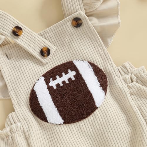 Football Baby Girl Outfit Embroidery Football Romper Ruffle Sleeve Corduroy Bodysuit Overalls Game Day Clothes