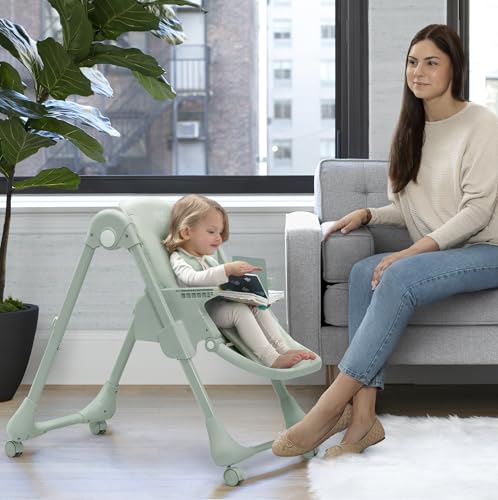 Delta Children Little Folks 2-in-1 SlimFold High Chair for Babies and Toddlers, Sage Green