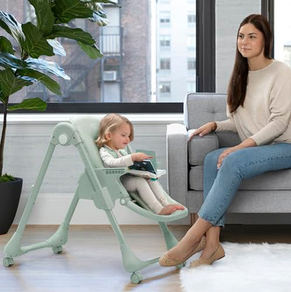 Delta Children Little Folks 2-in-1 SlimFold High Chair for Babies and Toddlers, Sage Green