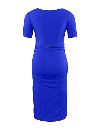 Peauty Everyday Essentials Maternity Bodycon Dress Side Ruch & Short Sleeve Dress for Baby Shower Daily (S-2XL)