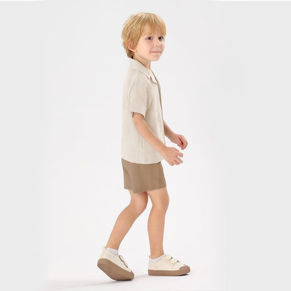 XMWEALTHY Toddler Baby Boy Summer Clothes Color Block Short Sleeve Button-down Shirt Tops + Cotton Pants Outfit Set