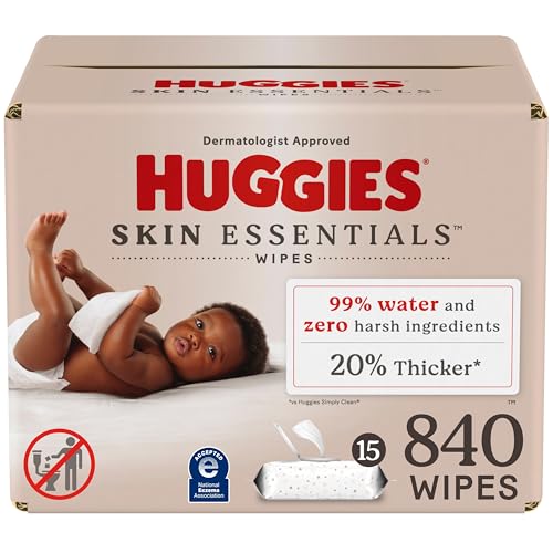 Huggies Skin Essentials Baby Wipes, Hypoallergenic, 99% Water, 2 Flip Top Packs (112 Wipes Total)