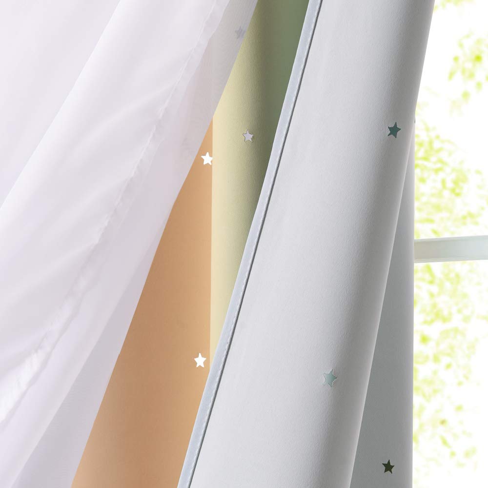 NICETOWN Nursery Curtains for Kids, Farmhouse Blackout Curtain Panels for Bedroom, Double Layer Star Hollow-Out Grommet Aesthetic Living Room Toddler Window Curtains, 2 Pcs, W52 x L84, Biscotti Beige