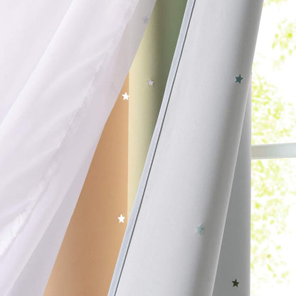 NICETOWN Nursery Curtains for Kids, Farmhouse Blackout Curtain Panels for Bedroom, Double Layer Star Hollow-Out Grommet Aesthetic Living Room Toddler Window Curtains, 2 Pcs, W52 x L84, Biscotti Beige