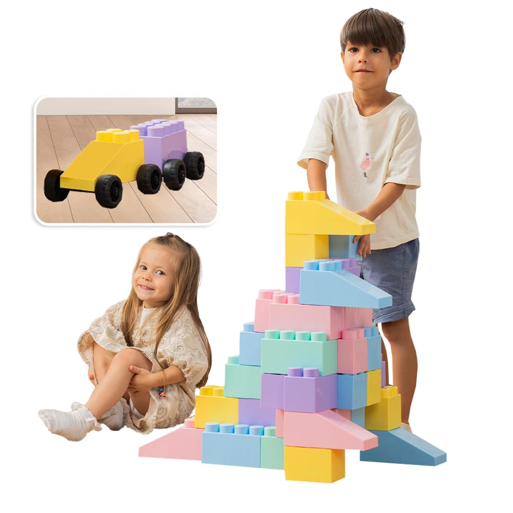 Giant Plastic Blocks Jumbo, Big Blocks, Jumbo Blocks, Big Building Blocks Jumbo, Giant Blocks, Huge Blocks, Jumbo Building Blocks, 86 Pieces Large Blocks for Kids Ages 1 to 8 86 pcs blocks with wheels