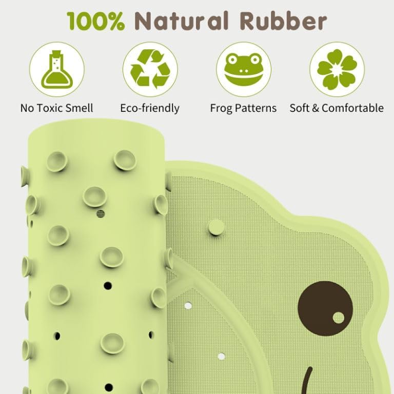 Bath Mat for Tub Non Slip Baby, Kids Bathtub Mat, 30"x18" Bath Mat for Baby, Natural Rubber no Odors, Textured Surface and Strong Suction Cups for Double Anti-Slip, Easy to Clean, Green