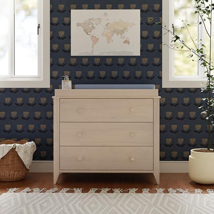 Babyletto Sprout 3-Drawer Changer Dresser with Removable Changing Tray in Washed Natural and White, Greenguard Gold Certified