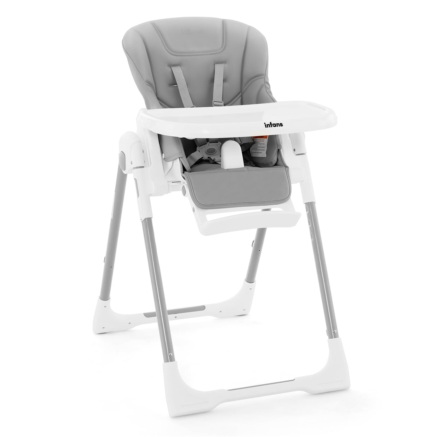 INFANS High Chair for Babies & Toddlers, Foldable Highchair with Multiple Adjustable Backrest, Footrest and Seat Height, Removable Tray, Detachable PU Leather Cushion, Built-in Rear Wheels (Black)