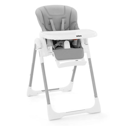 INFANS High Chair for Babies & Toddlers, Foldable Highchair with Multiple Adjustable Backrest, Footrest and Seat Height, Removable Tray, Detachable PU Leather Cushion, Built-in Rear Wheels (Black)