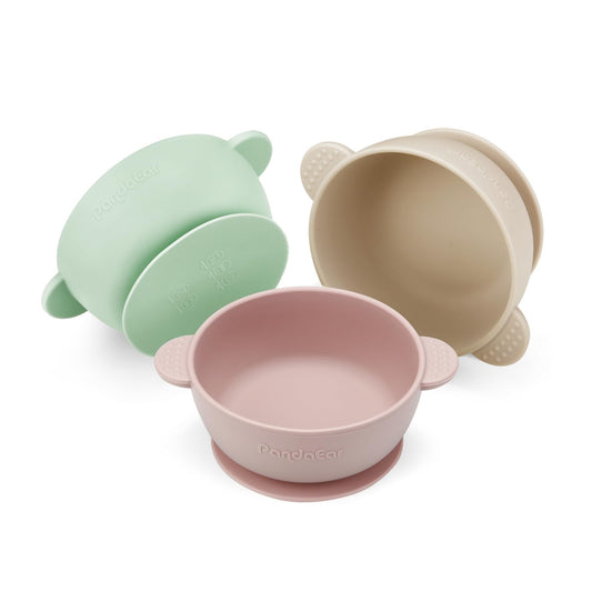 PandaEar 3 Pack Baby Bowls with Suction| Stay Put Silicone Food Bowl for Babies Kids Toddlers Infants| Food Grade Soft Safe BPA-Free Silicone (Pink)