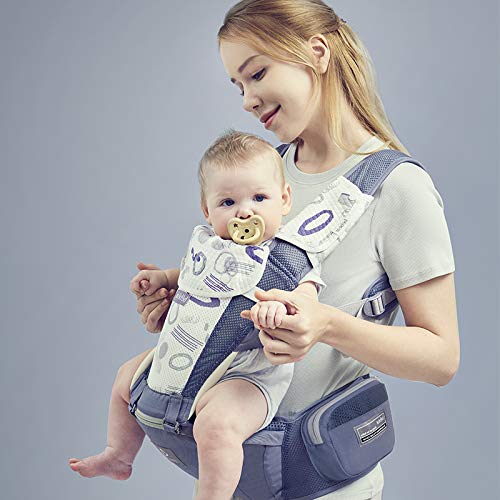 Bebamour Baby Carrier Newborn to Toddler-2 in 1 Hip Seat & Carrier Front and Back Carry with Head Hood & 3 Pieces Teething Pads& Waist Extenders & Storage Bag 0-36 Months (Green)