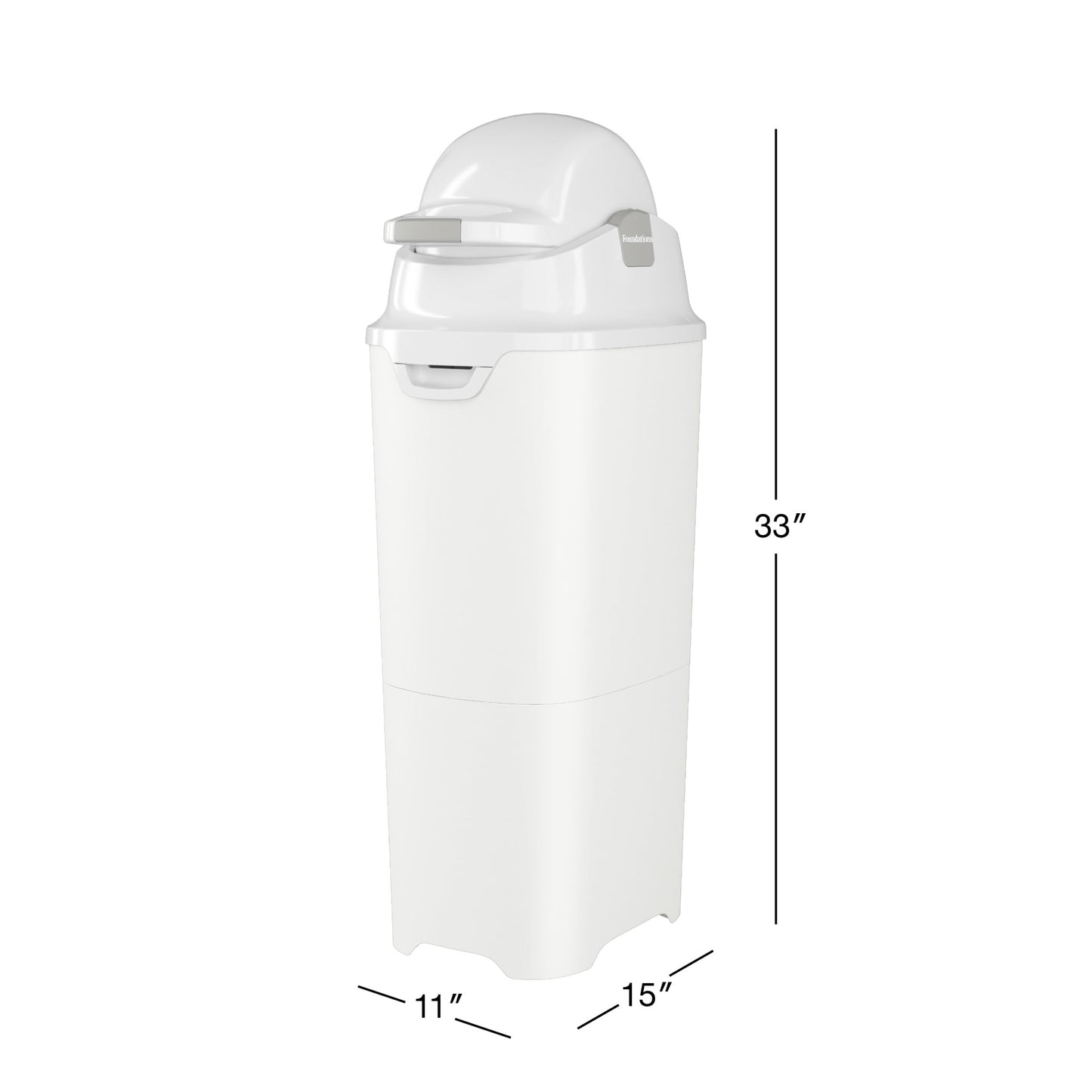 Foundations Tall Diaper Pail with Airtight Lid - Durable & Odorless Diaper Disposal, Large Capacity, Holds up to 60 Newborn Diapers, Refill with Any Bags - Gray
