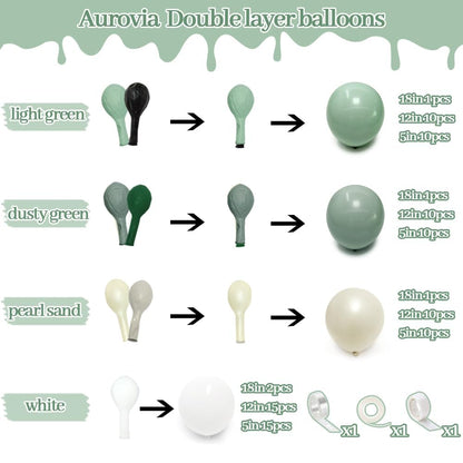 Blue Green Brown Balloon Garland Double Stuffed Dusty Blue Sage Green Balloons Olive White Sand Latex Balloon Arch Kit for Bear Baby Shower Birthday Woodland Wild One Party Decorations