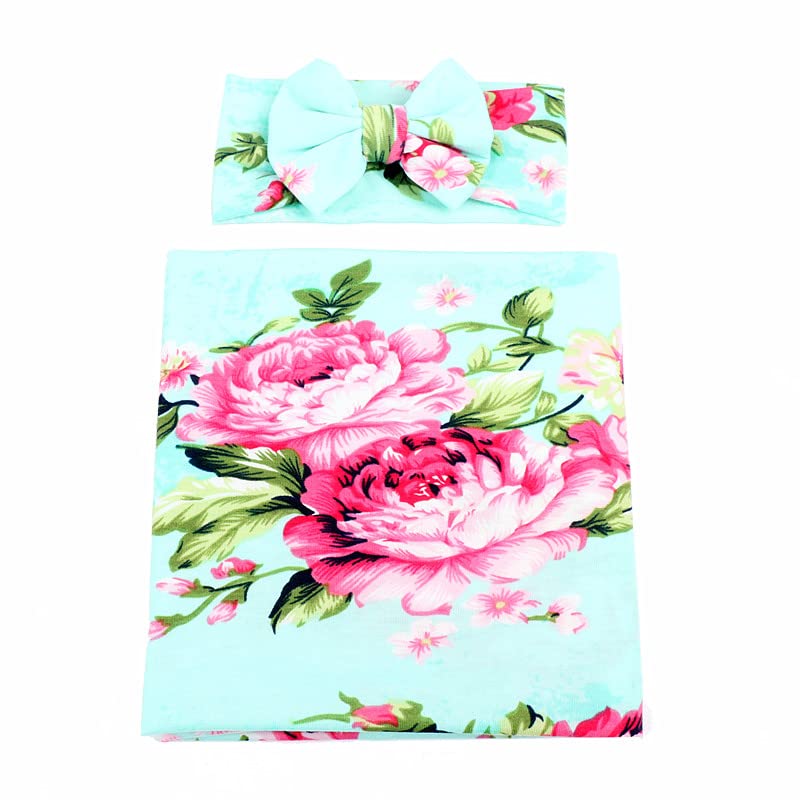 Galabloomer Newborn Receiving Blanket Headband Set Baby Flower Swaddle (vintage flower)