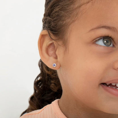 14k Yellow Gold Colorful Cubic Zirconia Flower Studs - Screw Back Earrings for Toddlers & Little Girls - Casual & Sparkly Flower Earrings for Children