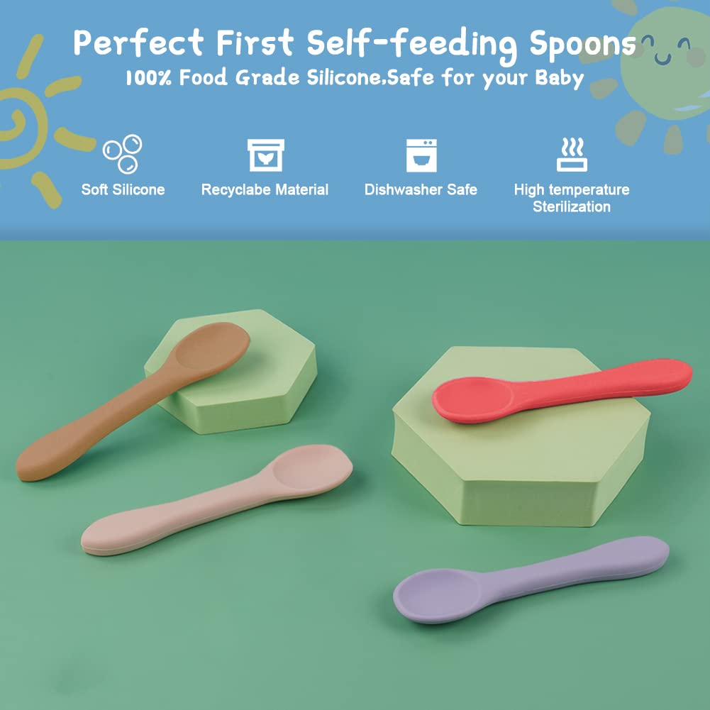 Vicloon Silicone Baby Feeding Spoons - 7 PCS First Stage for Infants, Ultra-Durable & Chewproof, Dishwasher Safe Baby Utensils