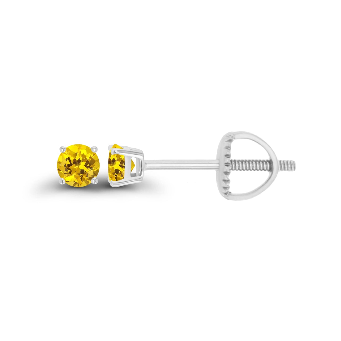 14K Gold Plated 925 Sterling Silver Hypoallergenic 3mm Round Genuine Birthstone Solitaire Screwback Stud Earrings