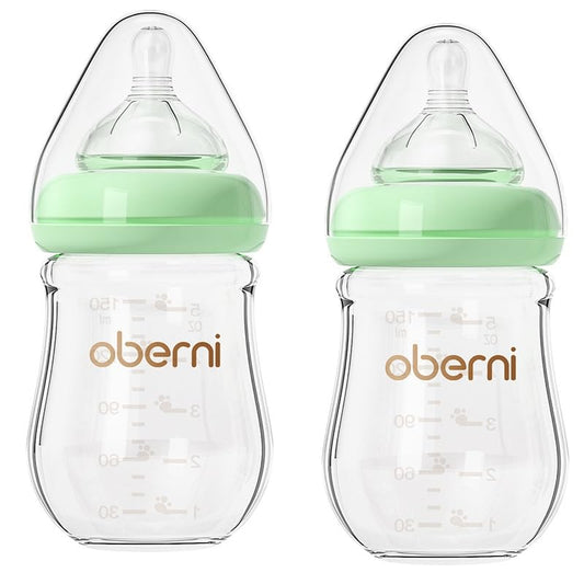 Glass Baby Bottles,Anti Colic Breastfeeding Bottle with Natural Response Nipple Size S,Wide Neck Slow Flow Baby Bottle for Baby,Newborn,Preemie 0-3 0-6 Month,BPA Free (Pink, 1 Pack, 5 Ounce)