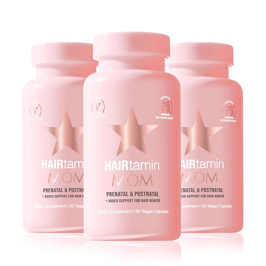 HAIRtamin MOM Vegan Prenatal & Postnatal Multivitamin Supplement & Hair Vitamin Pregnancy, Postpartum, Breastfeeding Probiotic One-a-Day Hair Vitamins with Biotin, Zinc, Iron (30 Counts)